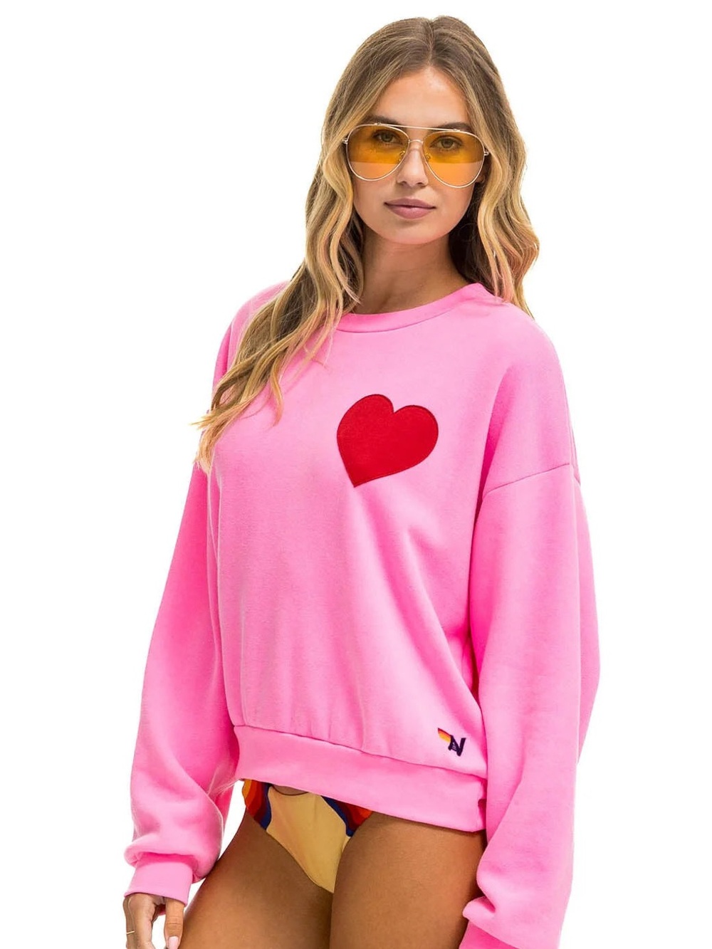Aviator Nation Pink Sweatshirt Red Heart Large
